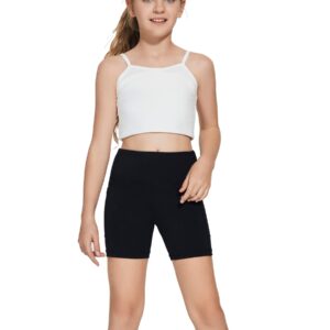 DEVOROPA Girls 5" Spandex Volleyball Shorts Stretch Youth Athletic Gymnastics Shorts Kid Yoga Dance Compression Shorts Pocket Black Large