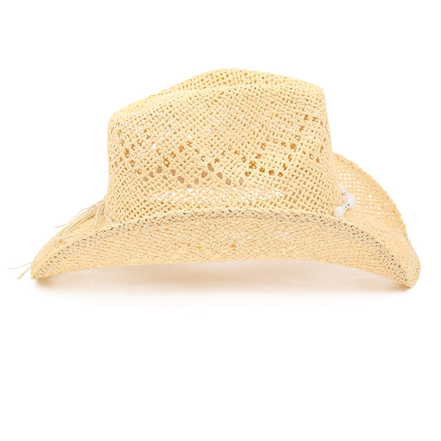 TOVOSO Western Cowgirl, Straw Cowboy Hat for Women with Shapeable Brim, Beaded Hearts Trim, Beige