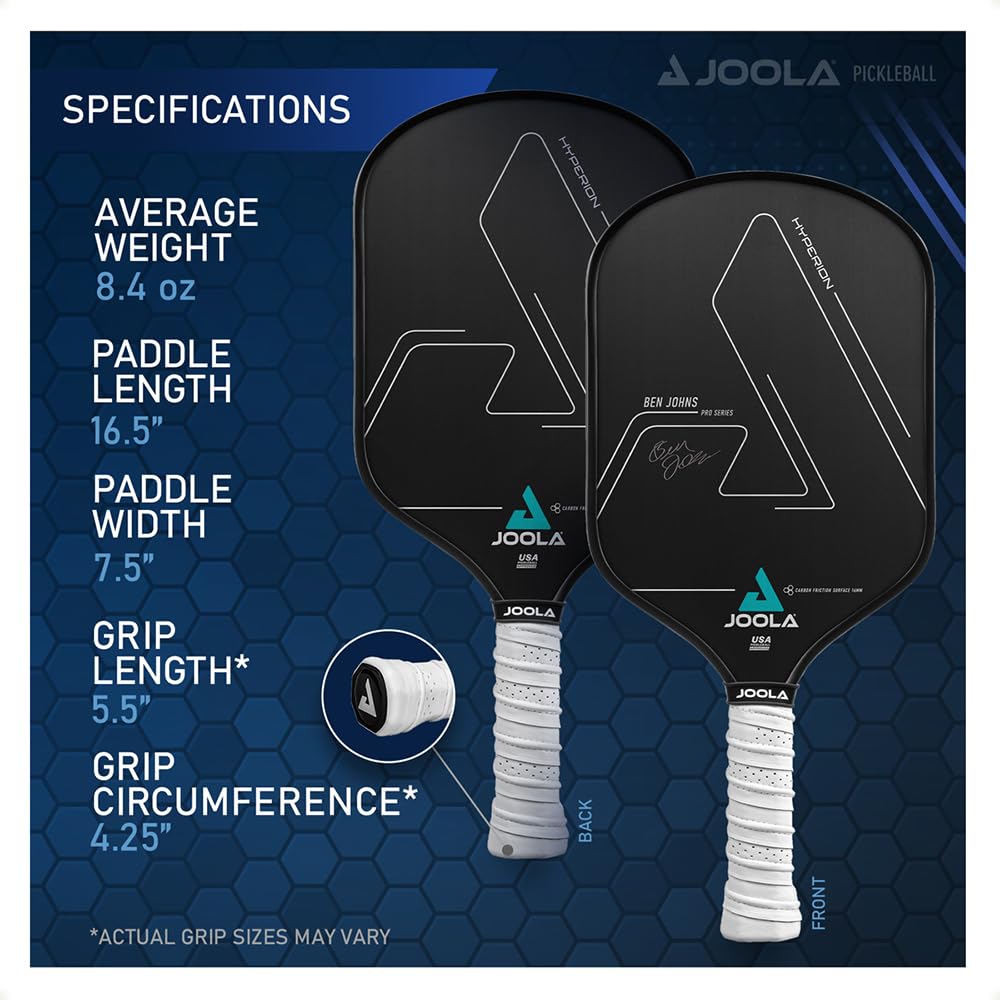 JOOLA Ben Johns Hyperion CFS Pickleball Paddle - Carbon Surface with High Grit & Spin, Elongated Handle, USAPA Approved Ben Johns Paddle