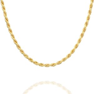 PAVOI Italian Solid 925 Sterling Silver, 22K Gold Plated, Italian Diamond-Cut Rope Chain Necklace for Men and Women, MADE IN ITALY (18, Yellow Gold)