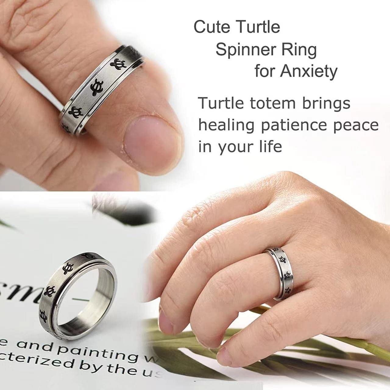 CSIYANJRY99 Cute Turtle Relieving Stress Anxiety Ring Inspirational Turtle Spinner Ring for Women Men (11)