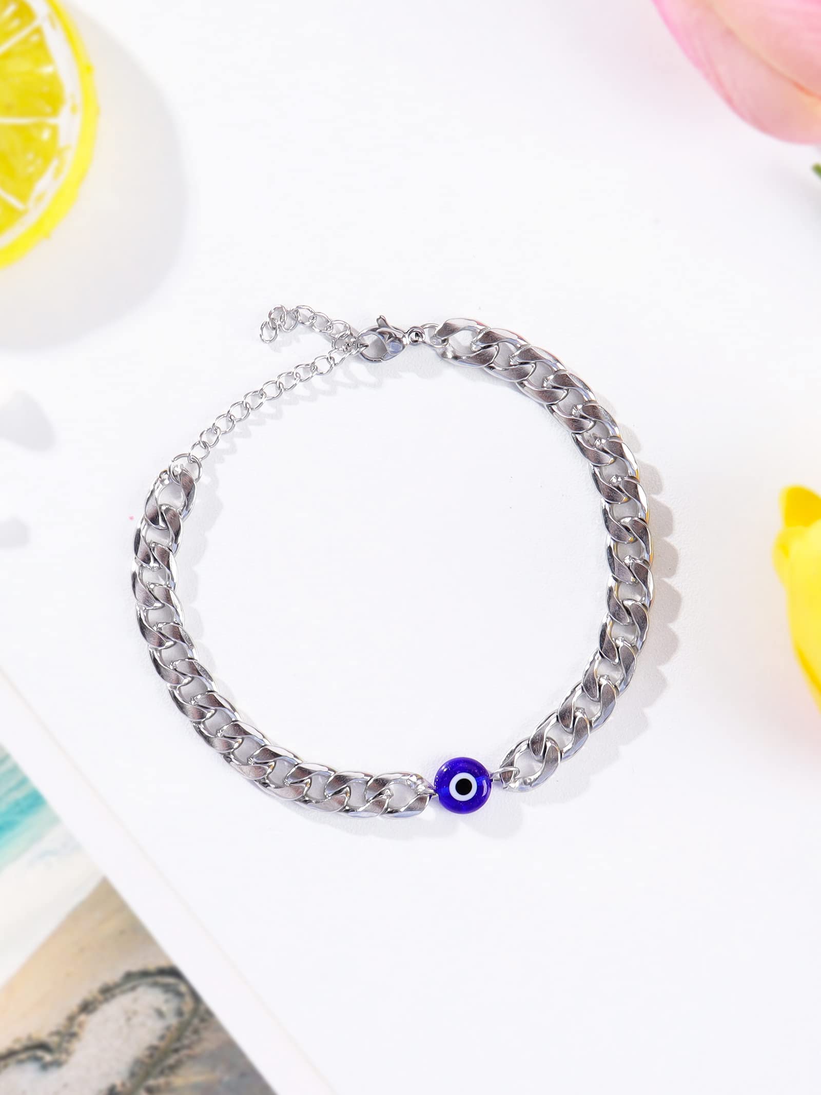 Dcfywl731 Evil Eye Bracelet for Women Evil Eye Charms for Bracelets Hamsa Bracelet for Men Silver Gold Mexican Bracelets Evil Eye Mal De Ojo Bracelets Protection Bracelet (Silver)