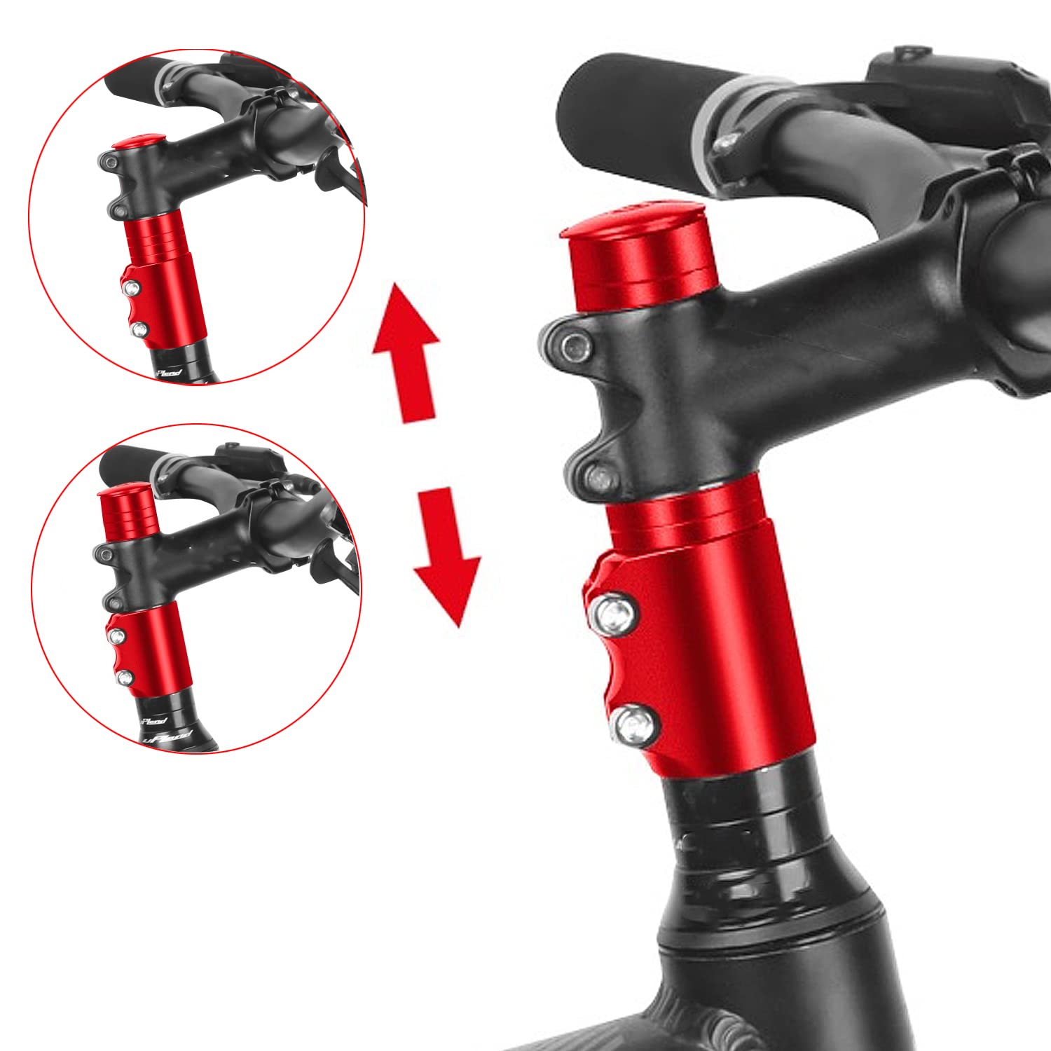 catazer Bicycle Handlebar Extension Bike Stem Riser MTB Fork Stem Extender Adapter for 1-1/8" 28.6mm Fork Mountain Bike, Road Bike, MTB BMX Folding bike (Red)