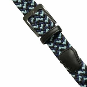 Braided Elastic Stretch Belt Casual Weave Canvas Fabric Woven Belt 1-3/8" Wide, 2 Count (Black/Blue/Navy- Black/Gray/White, L)