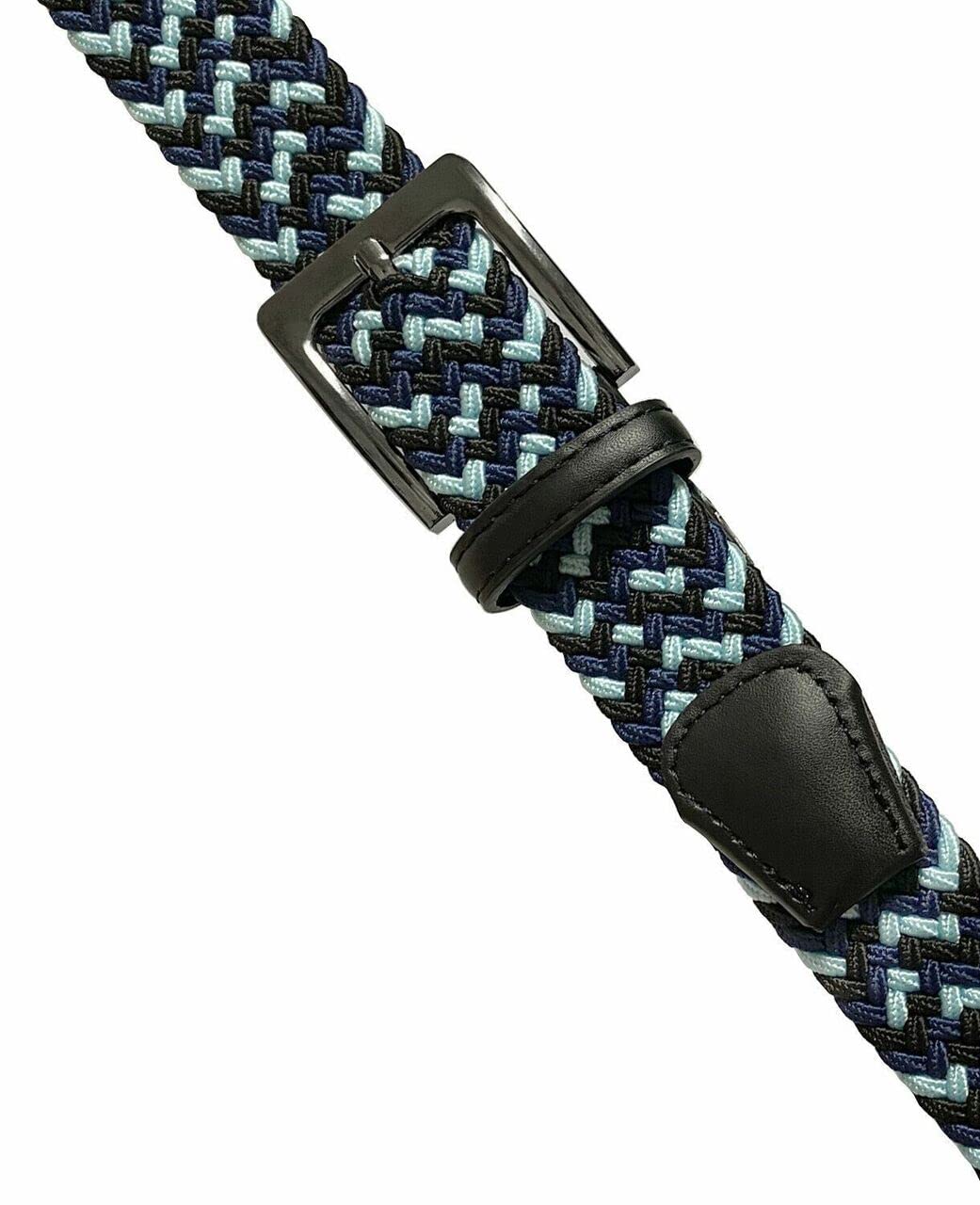 Braided Elastic Stretch Belt Casual Weave Canvas Fabric Woven Belt 1-3/8" Wide, 2 Count (Black/Blue/Navy- Black/Gray/White, L)