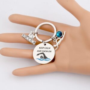 PLITI Swimming Keychain Swimming Lover Gift Keep Calm And Swim On Keyring For Swimming Lover Swim Team Inspirational Gift For Sports Lover (keep calm swim)