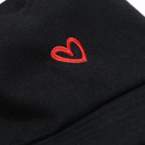 Heart Embroidery Bucket Hat 100% Cotton Smile Beach Hats Summer Travel Sun Hat Outdoor Cap (Heart Black)