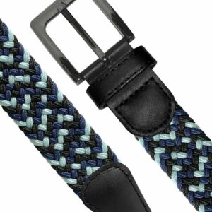 Braided Elastic Stretch Belt Casual Weave Canvas Fabric Woven Belt 1-3/8" Wide, 2 Count (Black/Blue/Navy- Black/Gray/White, L)