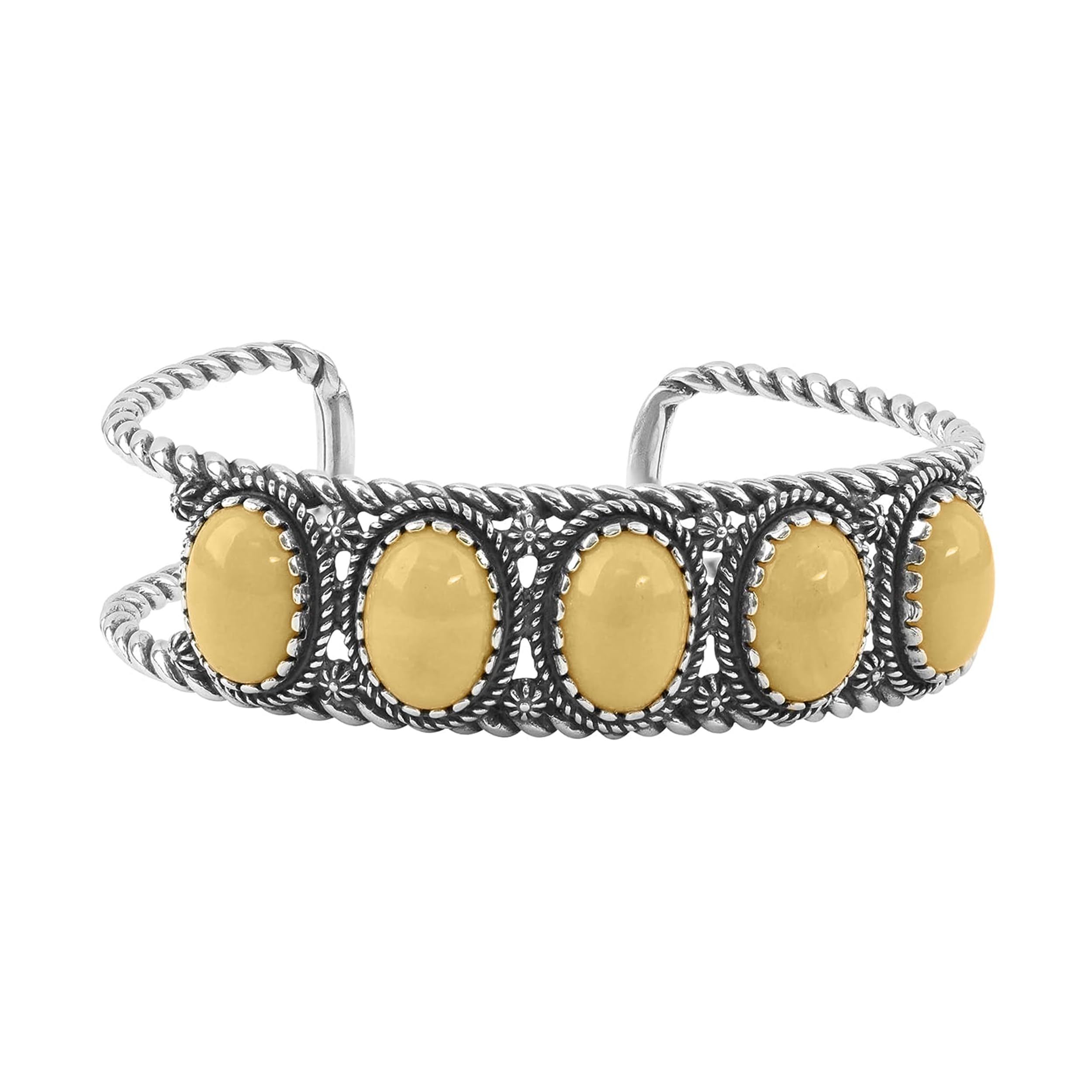 American West Jewelry Sterling Silver Women's Cuff Bracelet Yellow Jasper Gemstone 5-Stone Design Size Large