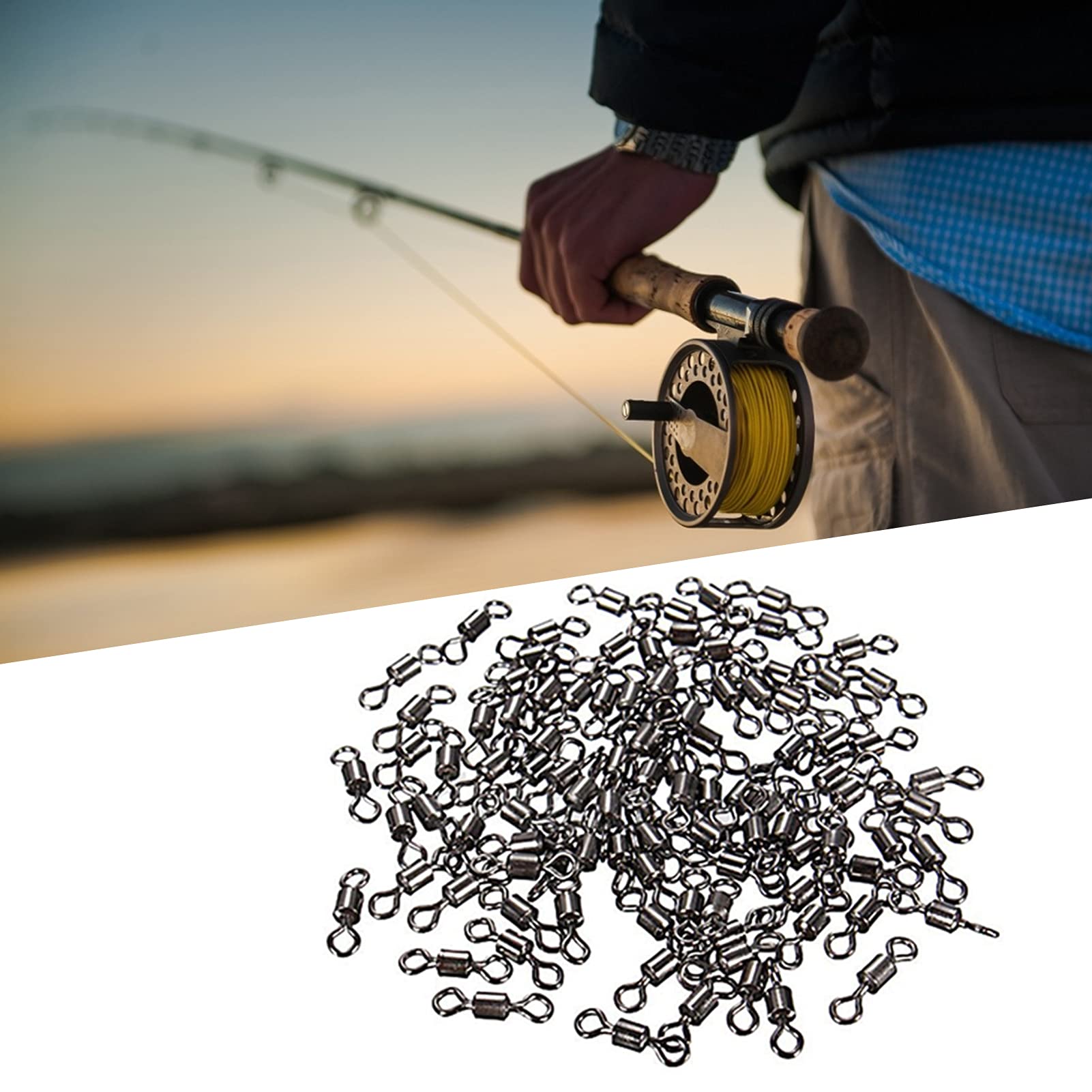 100pcs Fishing Barrel Swivels, Rolling Swivels Stainless Steel Swivels Fishing Tackles Black Nickel Ball Bearing Swivels for Freshwater Saltwater Fishing 12#