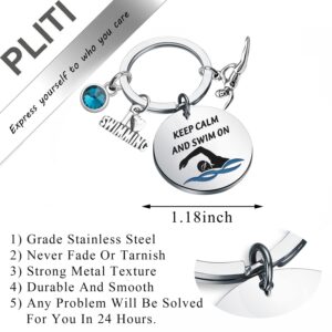 PLITI Swimming Keychain Swimming Lover Gift Keep Calm And Swim On Keyring For Swimming Lover Swim Team Inspirational Gift For Sports Lover (keep calm swim)