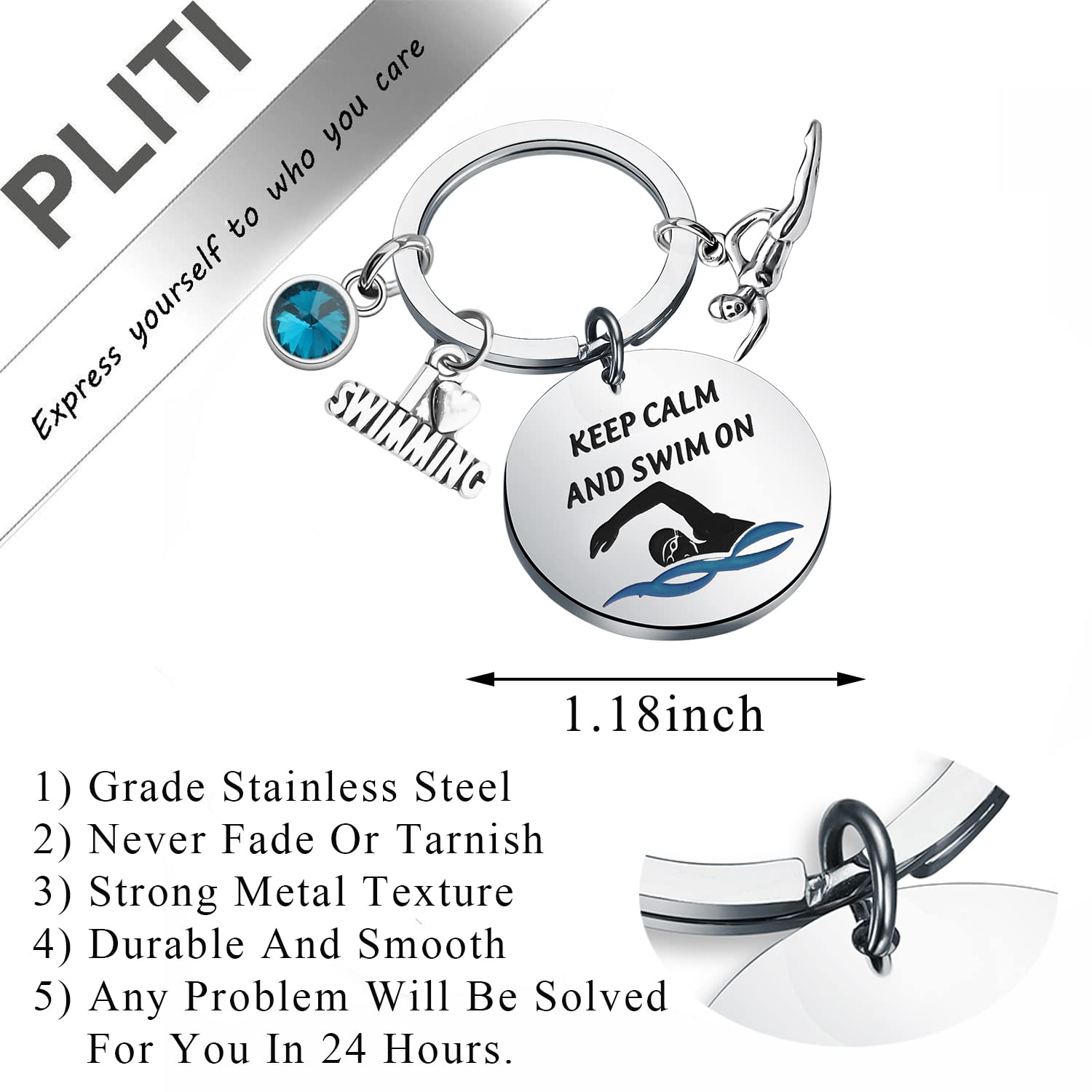 PLITI Swimming Keychain Swimming Lover Gift Keep Calm And Swim On Keyring For Swimming Lover Swim Team Inspirational Gift For Sports Lover (keep calm swim)