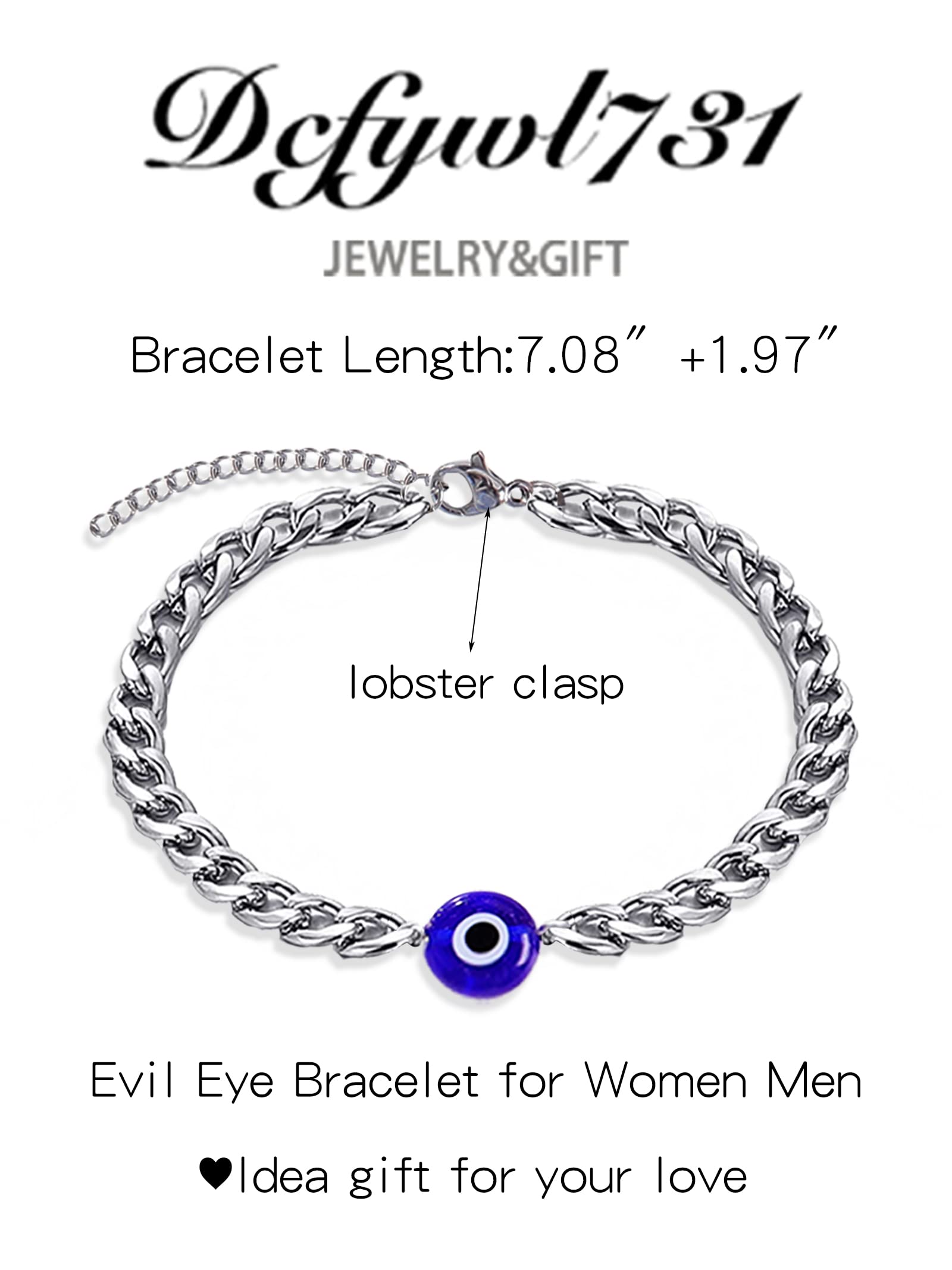 Dcfywl731 Evil Eye Bracelet for Women Evil Eye Charms for Bracelets Hamsa Bracelet for Men Silver Gold Mexican Bracelets Evil Eye Mal De Ojo Bracelets Protection Bracelet (Silver)