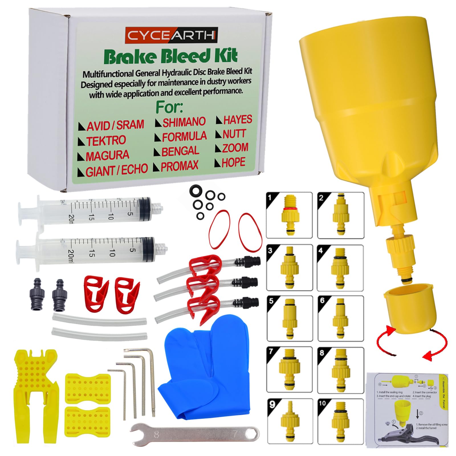 CYCEARTH Bicycle Hydraulic Disc Brake Oil Bleed Kit for All Brakes Shimano,SRAM,AVID,TEKTRO,MAGURA,Hayes,Bike Brake Repair Tool (Standard)