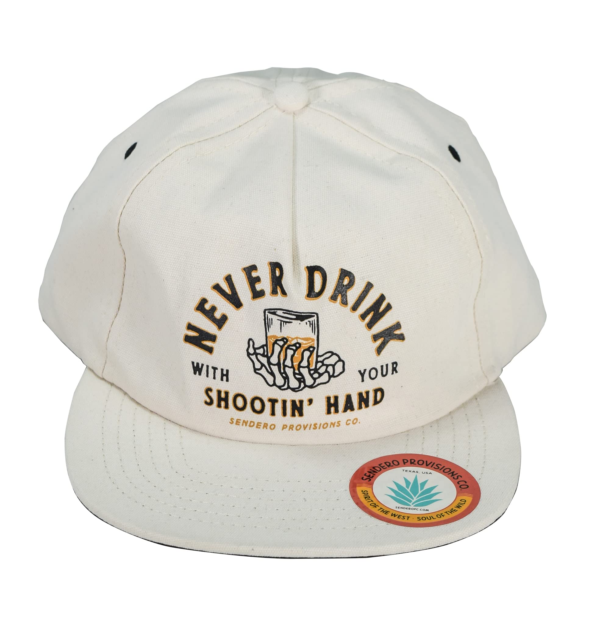 Sendero Provisions Co. Shootin Hand Hat Screen Printed Strapback Cap Off-White, One Size