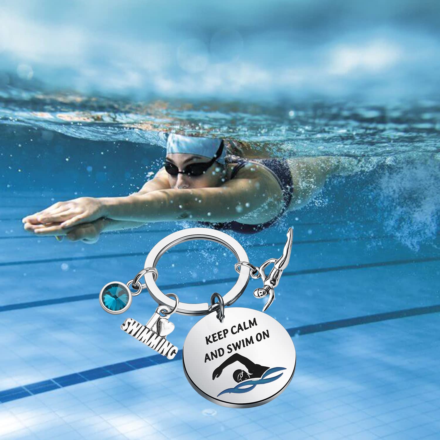 PLITI Swimming Keychain Swimming Lover Gift Keep Calm And Swim On Keyring For Swimming Lover Swim Team Inspirational Gift For Sports Lover (keep calm swim)