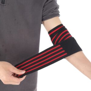 DAUERHAFT Elastic Elbow Wrap, Breathable Material Adjustable Design Keep the Elbow Warm Elbow Brace for Sports for Prevention Of Sports Injuries.(Black and red stripes)