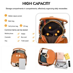 Ergocar Women's Fashion Backpack Purse, Anti-theft Convertible Tote Backpack for Women, Plaid PU Leather Casual Daypack for Girls Shoulder Bag, Ladies Small Travel Purse, Brown