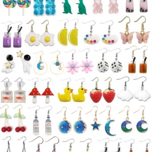 CASDAN 30 Pairs Weird Earrings Funny Earrings Gummy Bear Duck Water Bottle Fish Dinosaur Mushroom Butterfly Strawberry Dangle Earrings Set for Women