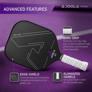 JOOLA Method Pickleball Paddle with Smooth or Textured Carbon Grip Surface Technology for Maximum Spin and Control - Polypropylene Honeycomb Core Pickleball Racket Available in 12mm and 14mm