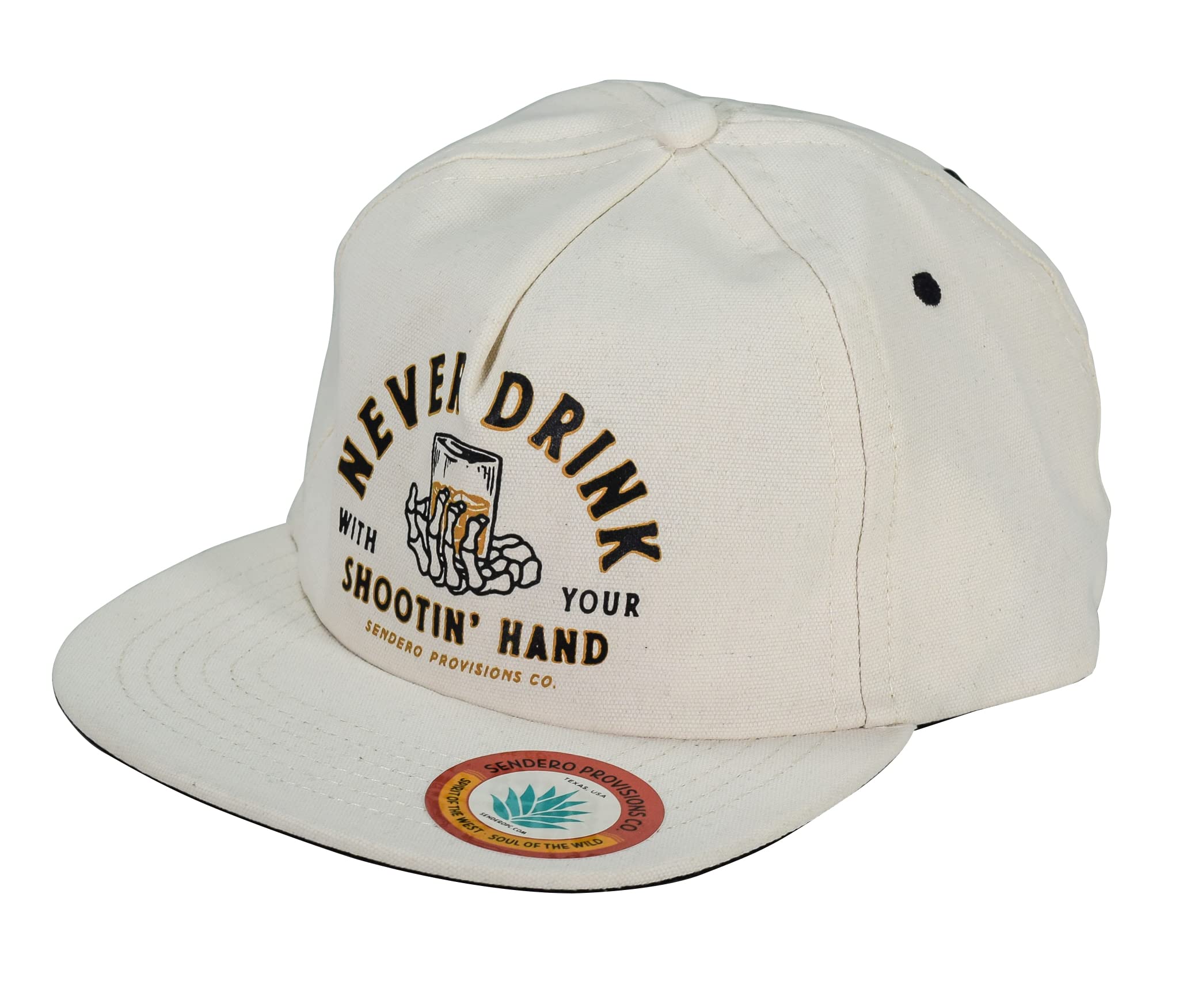 Sendero Provisions Co. Shootin Hand Hat Screen Printed Strapback Cap Off-White, One Size