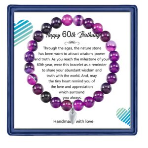 Haoze 60th Birthday Gifts for Women Men, Amethyst Beads Birthday Bracelet for Woman Truning 60 Years Old Jewelry Gift for Women Men Mom Sister Best Friend Wife Boss Birthday Gifts (Amethyst)