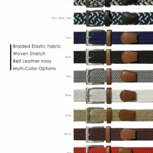 Braided Elastic Stretch Belt Casual Weave Canvas Fabric Woven Belt 1-3/8" Wide, 2 Count (Black/Blue/Navy- Black/Gray/White, L)