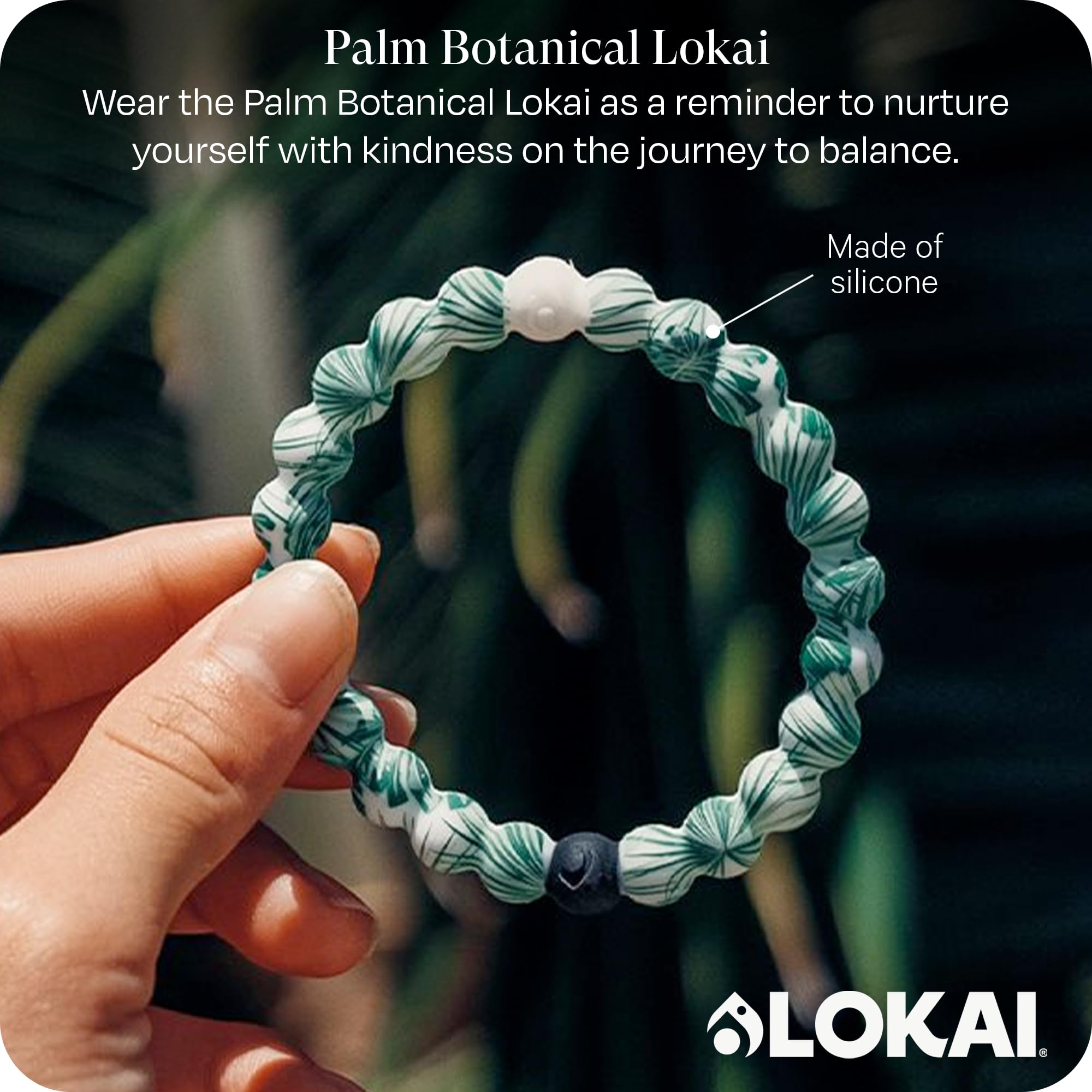 Lokai Silicone Beaded Bracelet for Women & Men, Botanical Palm - Small, 6 Inch Circumference - Silicone Jewelry Fashion Bracelet Slides-On for Comfortable Fit