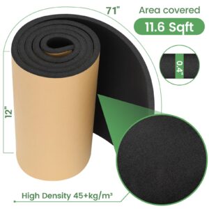 Kaqiluo 2 Pack High Density Self-Adhesive Sound Insulation Acoustic Closed Cell Foam, 0.4" x 12" x 71", 10 mm Thick,11.6 sqft Sound Proof Padding,Fire,Water Resistant Acoustic Treatment Foam