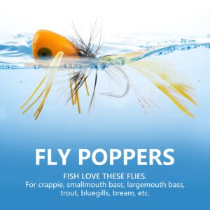 OROOTL Fly Fishing Dry Flies Kit, Fly Popper Lures Foam Float Popper Fly Fishig Lure Colorful Topwater Popping Bug Flies for Panfish Bluegill Bass Sunfish Trout Salmon