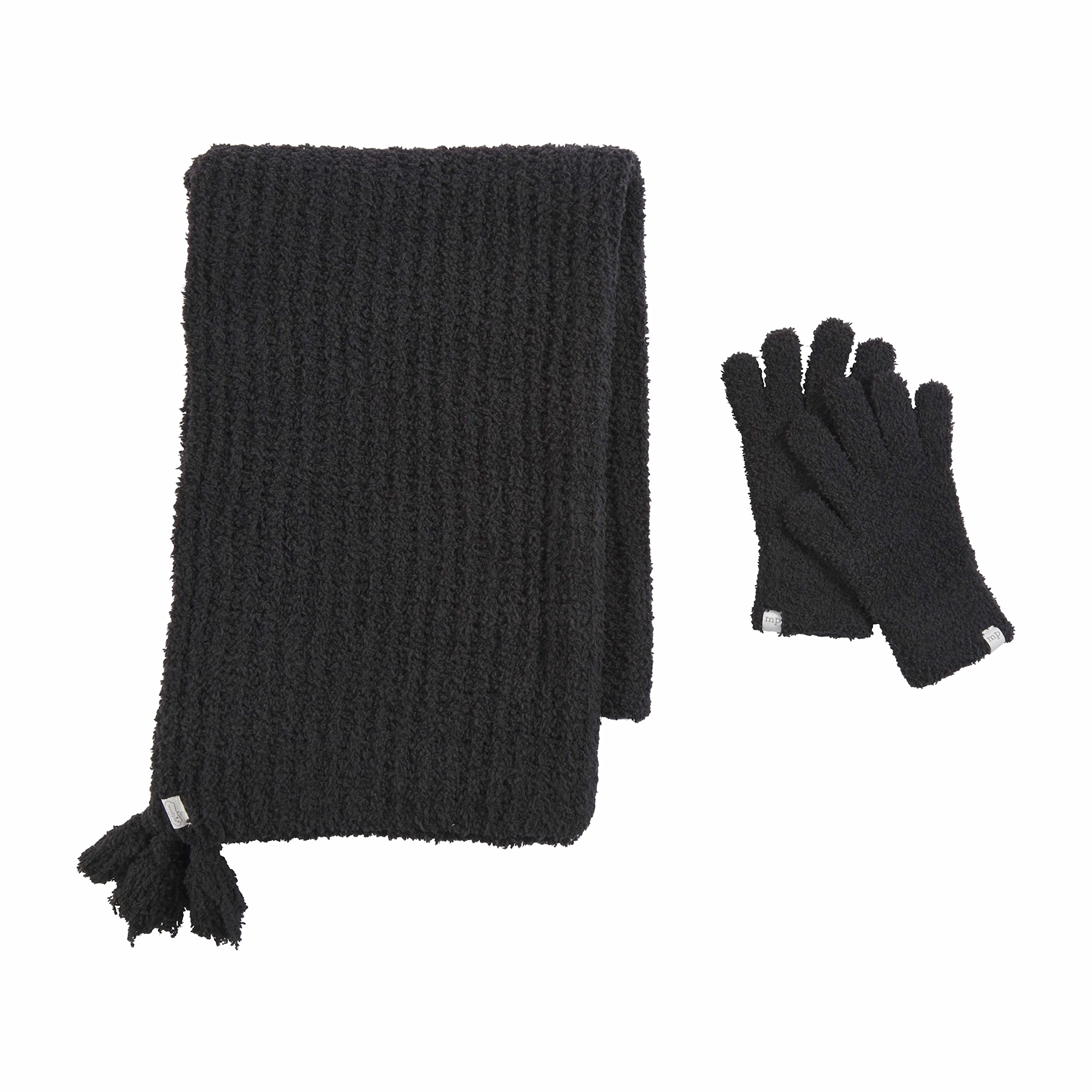 Mud Pie Chenille Womens Glove And Scarf Set, One Size, Black