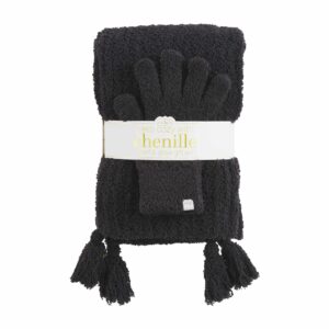 Mud Pie Chenille Womens Glove And Scarf Set, One Size, Black