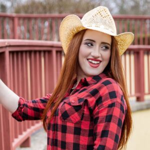 TOVOSO Western Cowgirl, Straw Cowboy Hat for Women with Shapeable Brim, Beaded Hearts Trim, Beige