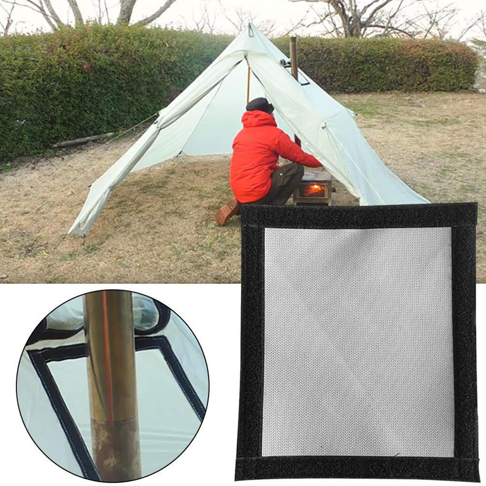 Tent Stove Jack, Glass Fiber Anti?Scald Ring Fire?Resistant Stove Jack Tent Accessory