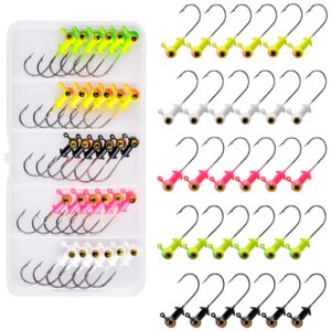 painted crappie jig head hooks set,30pcs football jig head hook glow with double eye for crappie bass trout panfish walleye 1/8oz 3/16oz 1/4oz