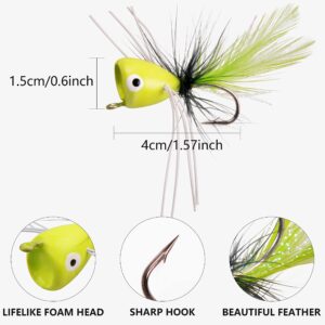 OROOTL Fly Fishing Dry Flies Kit, Fly Popper Lures Foam Float Popper Fly Fishig Lure Colorful Topwater Popping Bug Flies for Panfish Bluegill Bass Sunfish Trout Salmon