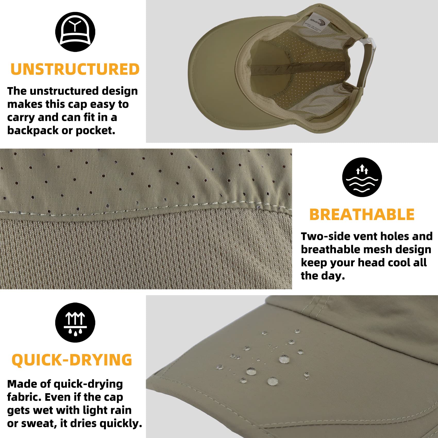 RRvane Quick Dry Running Cap Polyester Outdoor Sports Hat Lightweight Unstructured Baseball Cap for Men, Women (Khaki)