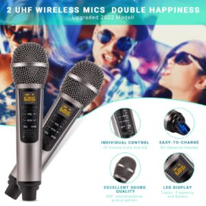 Karaoke Machine for Adults and Kids,Portable Bluetooth 2 Wireless Karaoke Microphone with Holder/USB/TF Card/AUX-in, PA Speaker System for Home Party, Picnic,Car,Outdoor/Indoor