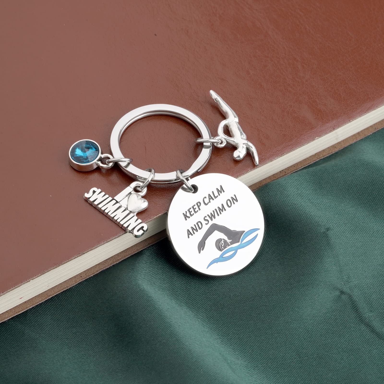 PLITI Swimming Keychain Swimming Lover Gift Keep Calm And Swim On Keyring For Swimming Lover Swim Team Inspirational Gift For Sports Lover (keep calm swim)