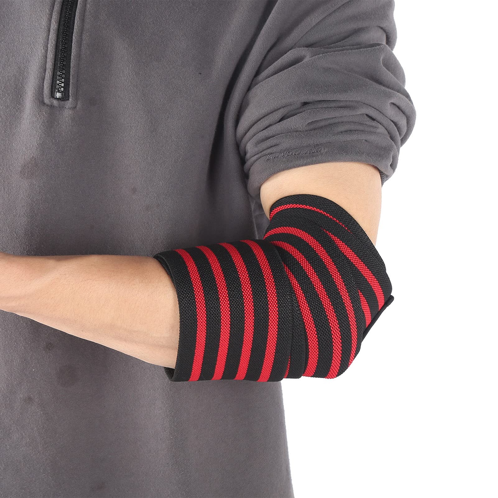 DAUERHAFT Elastic Elbow Wrap, Breathable Material Adjustable Design Keep the Elbow Warm Elbow Brace for Sports for Prevention Of Sports Injuries.(Black and red stripes)