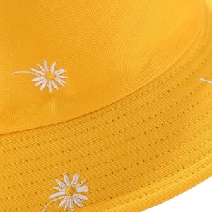 Flower Bucket Hat Daisy Embroidery Reversible Hats Packable Summer Travel Beach Sun Hat Outdoor Cap (White/White)