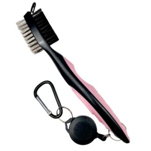 The Golfer's Workshop Golf Club Brush - 2 Ft Retractable Zip-line, Carabiner Clip, Groove Cleaner (Pink)