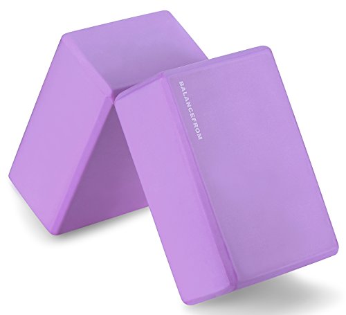 Signature Fitness All Purpose 1/2-Inch Extra Thick High Density Anti-Tear Exercise Yoga Mat and Knee Pad with Carrying Strap and Yoga Blocks, Purple