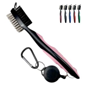 The Golfer's Workshop Golf Club Brush - 2 Ft Retractable Zip-line, Carabiner Clip, Groove Cleaner (Pink)