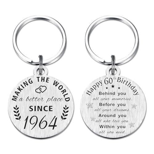 ABNTY 60th Birthday Gifts for Women Men, 60 Year Old Birthday Keychain, Born in 1964 Gifts, 1964 Birthday Decorations