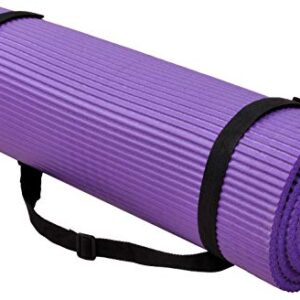 Signature Fitness All Purpose 1/2-Inch Extra Thick High Density Anti-Tear Exercise Yoga Mat and Knee Pad with Carrying Strap and Yoga Blocks, Purple