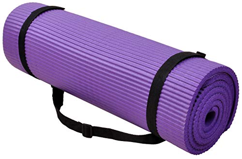 Signature Fitness All Purpose 1/2-Inch Extra Thick High Density Anti-Tear Exercise Yoga Mat and Knee Pad with Carrying Strap and Yoga Blocks, Purple