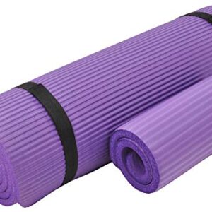 Signature Fitness All Purpose 1/2-Inch Extra Thick High Density Anti-Tear Exercise Yoga Mat and Knee Pad with Carrying Strap and Yoga Blocks, Purple