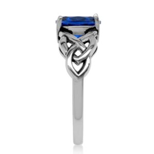 Silvershake Create Blue Sapphire Gemstone 925 Sterling Silver Celtic Knot Weave Solitaire Ring Jewelry September Birthstone Size 11