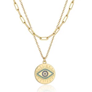 WDSHOW Layered Paperclip Choker Evil Eye Pendant Necklaces Gifts for Women (A style)